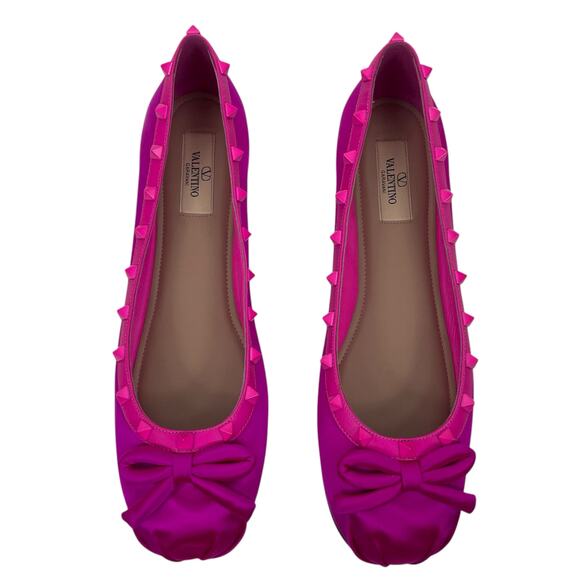 Valentino Garavani Rockstud Satin Square Ballet Flat Hot Pink Size 42 - Picture 6 of 15